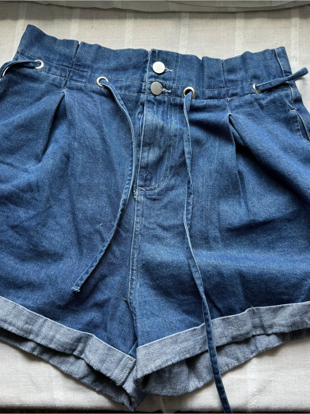Gilli Blue Paperbag Denim Shorts with Tie Waist